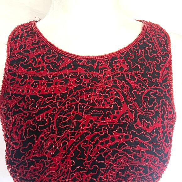 Vintage Y2K Andretta Donatello Silk Beaded Top Sz L Red Whimsigoth Party Indie - Picture 2 of 12